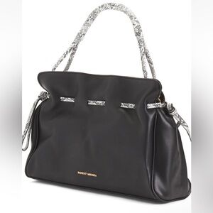 Badgley Mischka Solid Black and Snake Combo Vegan Leather Bag